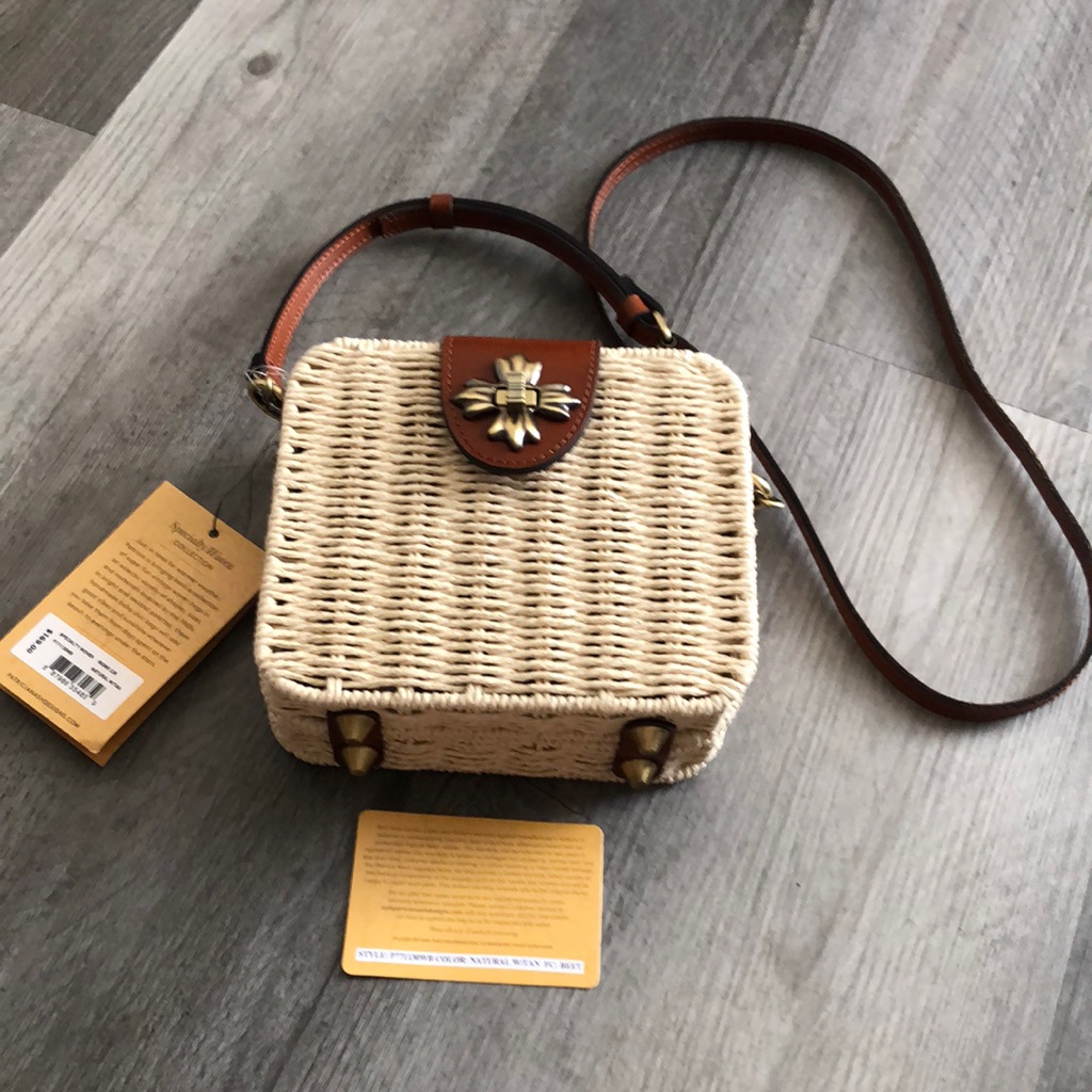 Patricia Nash Specialty Woven & Leather Rione Crossbody Natural Tan Nwt